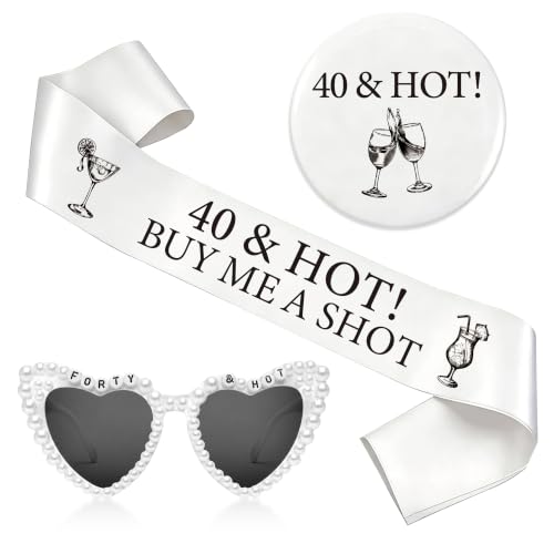 Gafas de sol de 40 cumpleaños con diamantes y banda decorativa de tres piezas en negro y blanco