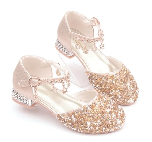 Girls Sandals Princess Low Heels Dress Shoes Sequins Flower Wedding Party Dance Pump Shoe for Toddler Little Kid2