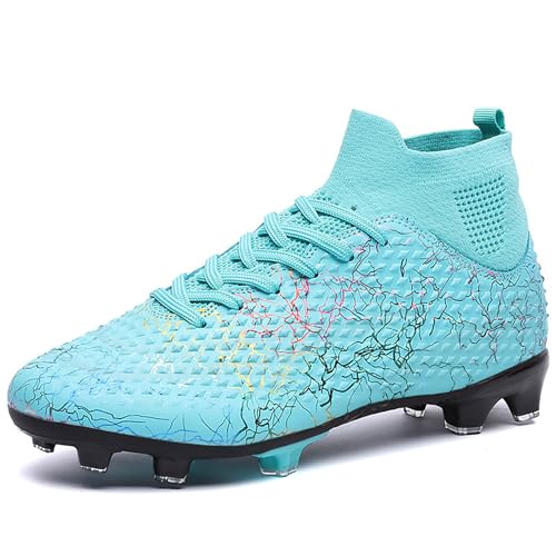 MIGPOGZAI Men's Soccer Shoes High-Top Soccer Cleats Outdoor Breathable Athletic Professional Spikes Youth Boys Football Shoes Unisex Turquoise