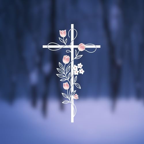 Girly Car Accessories for Women Pink Decor Car Accessories Interior Christian Cross Decal (Floral Design) Car Decals Jesus Faith Vinyl Sticker for Window Laptop Wall Mirror