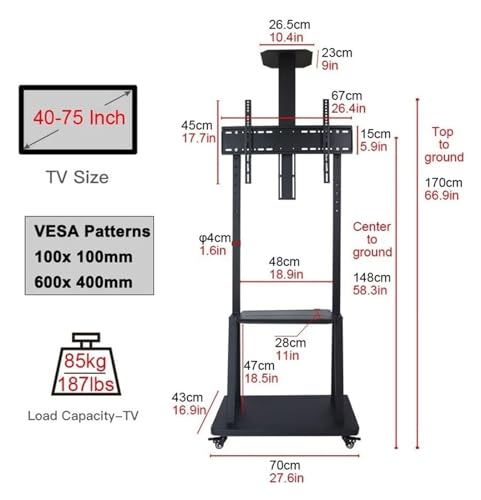 Soporte rodante para TV con ruedas, ajustable y móvil miniatura 2