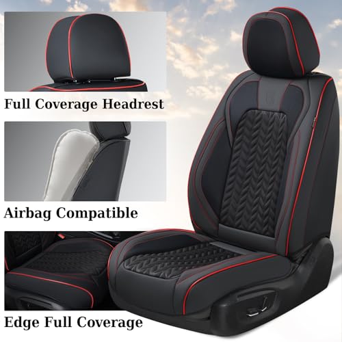 Image of Coverado Seat Covers Full Set, Seat Covers for Cars, Car Seat Covers Winter, Breathable Faux Leather Car Seat Protector Car Seat Cushion, Black Car Seat Covers Universal Fit for Most Cars SUVs Trucks