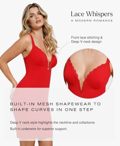 Image of Popilush Women's 2026 V Neck Mini Dress Sexy Lace Bodycon Shapewear Dresses Cocktail Party Evening Date Night