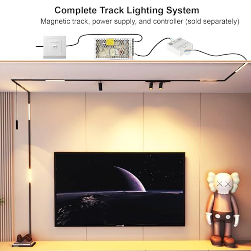Track Lighting Rail Kit, 2PCS Magnetic Track Lighting Rail, 2PCS 15W Grille Spotlight Magnetic Track Head, 1PCS 200W Low Voltage LED Power Driver, Complete Track Lighting kit for Living Room, Kitchen