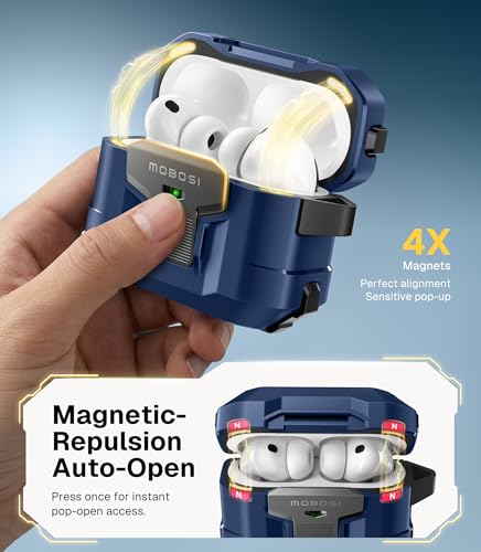 Image of MOBOSI for AirPods Pro 3 Case 2025 with Drop-Proof Lock, Cleaning Kit & Keychain, Compatible with MagSafe, Military-Grade Protection Hard Cover for iPods Pro 3rd Generation, Blue