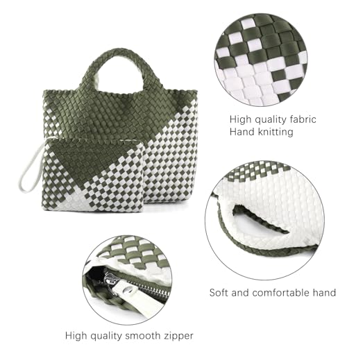 Image of Woven Bag for Women, Neoprene Tote Bag Summer Beach Handbag Purse Retro Handmade Travel Shoulder Bag Set