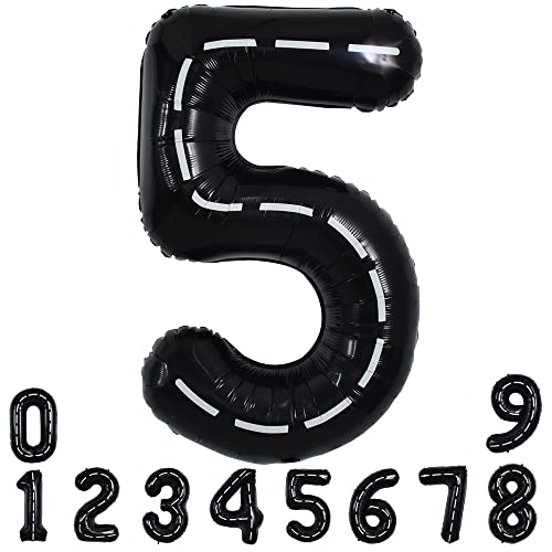 Image of TONIFUL 40 Inch Large Race Car Number 5 Balloon 5th Birthday Decorations