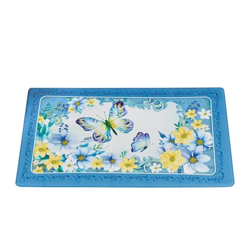 Collections Etc Blue Butterfly and Floral Anti-Fatigue Kitchen Mat