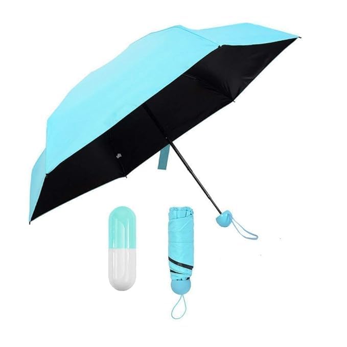 Capsule Case Umbrella Lightweight Waterproof UV Protection Mini Compact Foldable Design Travel Umbrella For Men and Women (Assorted) (blue)-image-20