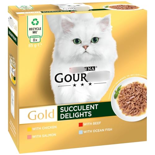 Gold Succulent Delights 8 X 85g - Treat Your Cat to a Delicous and Healthy Meal - Includes Chicken, Salmon, Beef and Fish Flavoured Pouches