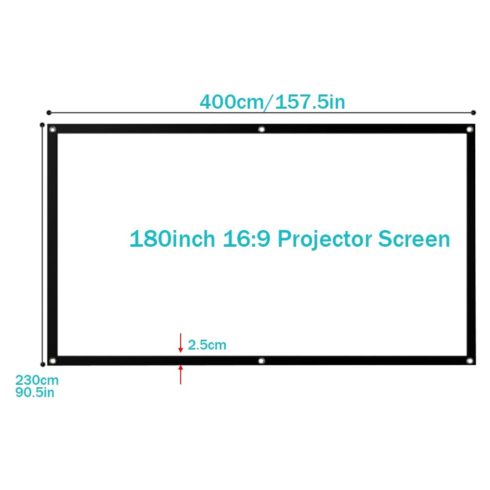 Schermo per proiettore da 180 Pollici, Telo proiettore Portatile Pieghevole Antipiega 16:9 HD per Home Theater Interno ed Esterno