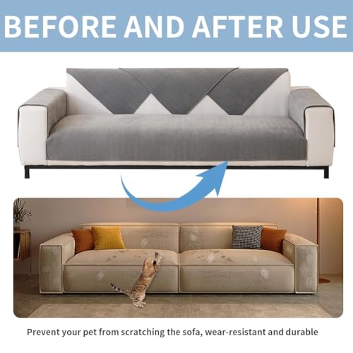 DUJUIKE Sofa Überzug 1/2/3/4 Sitzer, Chenille Sofaüberwurf, Ecksofabezug, L-Form Sofabezug, Katzensofa-Schutz, Knitter- und Kratzfest, Waschbar, rutschfest für U Form Sektionssofa(Grau,70x180cm)