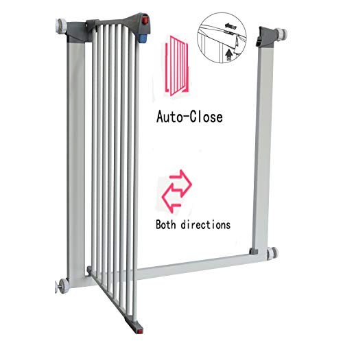 LEMKA Walk Thru Baby Gate,Auto-Close Safety Pet Gate Metal Expandable Dog Gate with Pressure Mount for Stairs,Doorways,Banister (31"-33" Wide, White)
