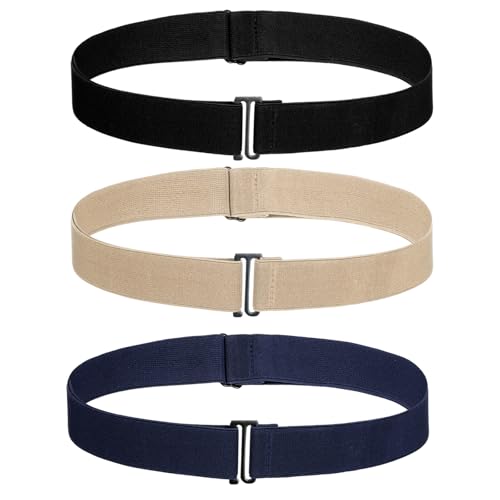 3PCS No Show Stretchy Belt for Women, Adjustable Elastic Invisible Belt Flat Buckle for Pants Jeans Dresses, Lady Women Stretch Waist Tightener Fashion Classic Strap Belts
