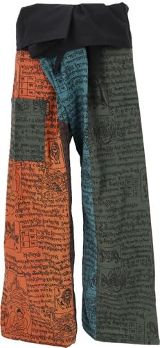 GURU SHOP Thai Fischerhose aus Fester Baumwolle, Patchwork Wickelhose, Yogahose...