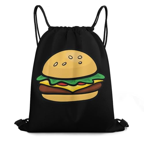 Cartoon Hamburger Drawstring Backpack Durable Sport Gym Bags Daypack for Men Women 35 * 42cm