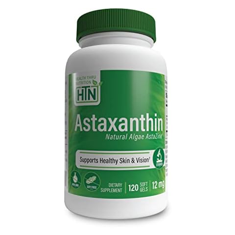 Health Thru Nutrition Astaxanthin Triple Strength 12mg 120 Softgels | AstaZine from Algae Organically Grown in Pristine Himalayan Water | Skin and Vision Support | Non-GMO, Gluten Free, Soy Free Cover