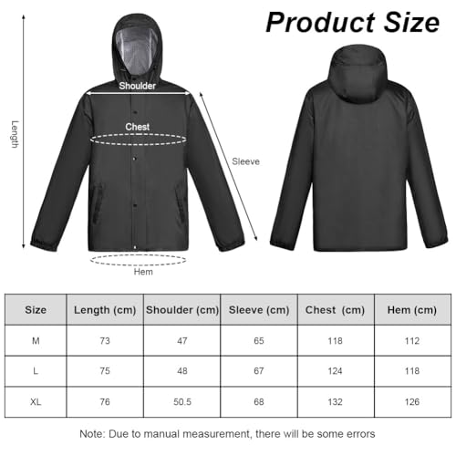 flintronic Regenjacke Herren, Herren Regenjacke Wasserdichter, Leicht Wasserdicht Faltbare Regenmantel mit Kapuze, Fahrrad Rain Windbreaker, für Wandern Laufen Outdoor, L