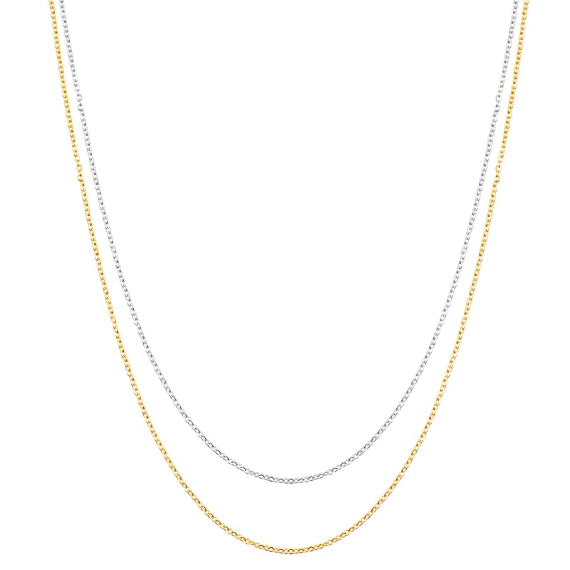 KISPERGold & Sterling Silver Cable Link Chain Necklace Bundle - Thin & Dainty - For Women & Men with Spring Ring Clasp - 22"