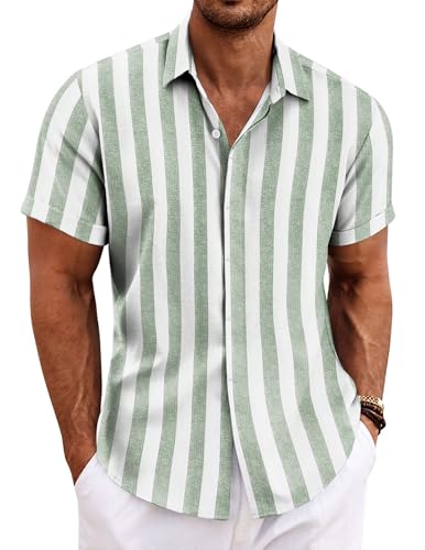 Image of COOFANDY Men's Linen Shirts Short Sleeve Casual Shirts Button Down Shirt for Men Beach Summer Wedding Shirt