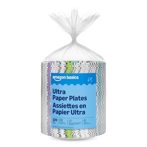 Amazon Basics Ultra Paper Plates, 8.62 Inch, Disposable, 880 Count (4 Pack of 220), Packaging May Vary