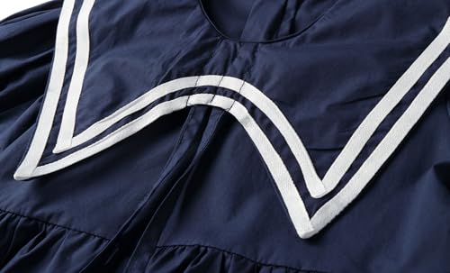 LittleSpring Girls Short Sleeve Uniform Nautical Dress with Collar Navy Sleek4