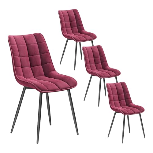 WOLTU 4X Chaise de Salle à Manger Chaise de Cuisine Assise rembourrée en Velours épais Pieds en métal,Bordeaux.