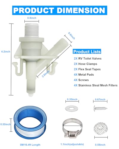 Image of 2 Pack RV Toilet Water Valve Kit 385311641 for Sealand Dometic 300, 301, 310, 311, 320, 321, Upgraded Replacement Repair Parts Accessories for Camper Trailer RV Pedal-Flush Toilet, with 2 x Seal Tapes