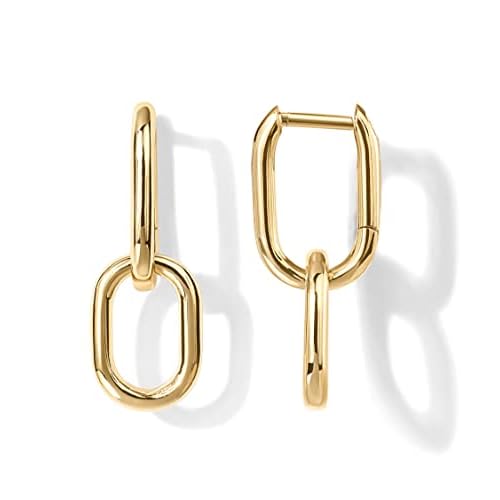 PAVOI 14K Gold Convertible Link Huggie Earrings for Women | Paperclip Link Statement Earrings | Cubic Zirconia Two-Toned Rope Drop Dangle Earrings