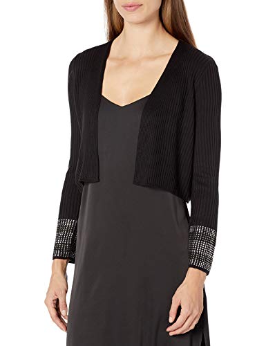 Calvin Klein Women's Ribbed Sweater Shrug with Embellished Sleeve Cuff, Black, Large