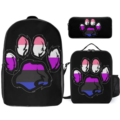 Paw Genderfluidity Flag Large Travel Backpacks Carry on Backpack Weekender Bag with 2 Storage Pockets for Men And Women