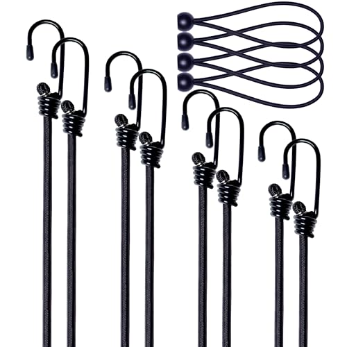 Yelier Bungee Cords with Hooks 8pcs Bungee Cord (12 18 24 36) + 4pcs 6 Ball Bungee Cords No Irritating Odor for Cargo Camping Outdoor Tent (Black 12 18 24 36)