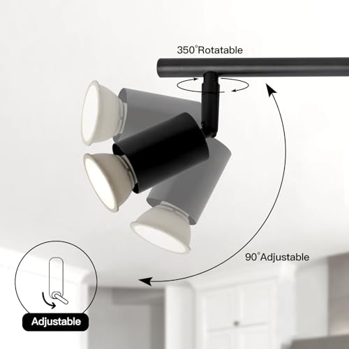 Image of 4-Light GU10 Track Lighting, Black Adjustable Ceiling Spot Light Kit, Industrial Flush Mount LED Track Light for Kitchen, Hallway, Living Room