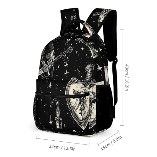 Dark Knights Swords Shields Travel Backpack Lunch Box Pencil Case 3Pcs Set for Men Women Office Outing University2