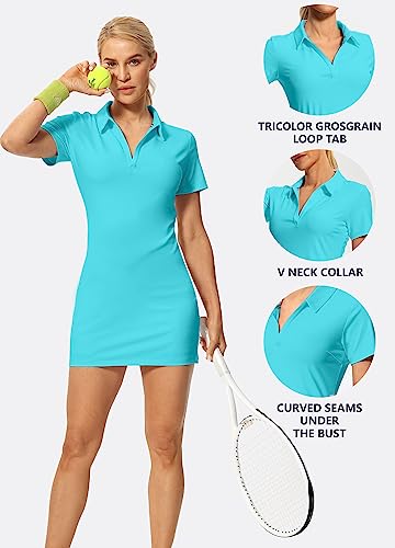 Image of Hiverlay Golf Dress for Women Short Sleeve Tennis Dress with Shorts | V Neck Polo Collar Dress, With Pockets, Separate Shorts, Active Dresses, Pickleball Athletic Sport Dress, UPF50+