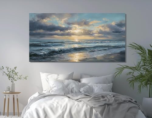 Toile prête à accrocher pour salon avec motif paysage marin et océan