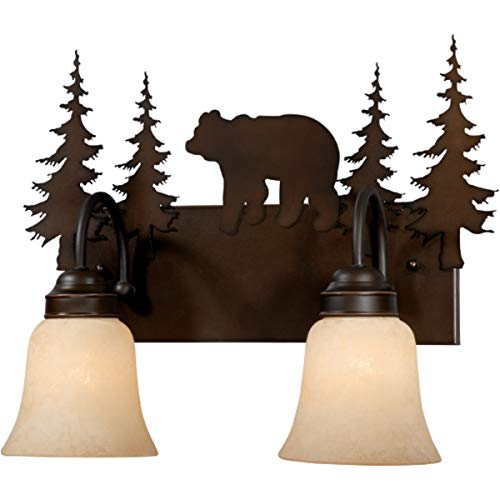 Image of 2 Light Rustic 17 Inch Bathroom Vanity Lighting Fixture in Bronze, Rustic Bear Bath Vanity Wall Light Lamp Moose Lighting Deer Lighting Bear Wall Light Vanity Light Lamp