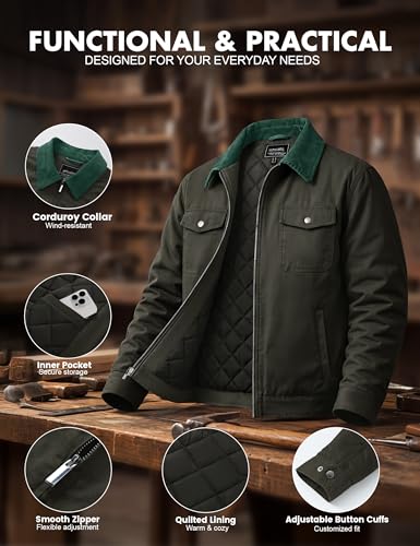 Image of Cotrasen Men's Washed Cotton Work Jacket Quilted Lined Workwear Jackets