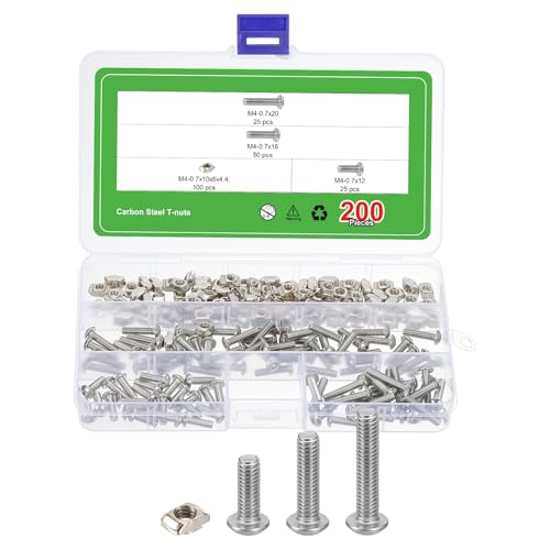 QUARKZMAN Juego De 200 Piezas De Tuercas T Deslizantes M4 Tuercas T Martillo Con Tornillos De Cabeza Hexagonal Para Perfil De Aluminio