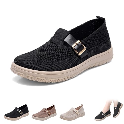 Munich Orthopedic Sandals Women, Soft Sole Comfortable Square Buckle Woven Breathable Mesh Walking Sandals