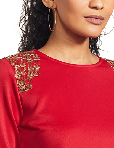 Image of RIVER Namrata Joshipura Solid Premium Designer Women's Crop Top with Embroidery RS2NJTP313B Red