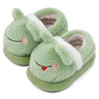 MASOCIO Kids Slippers Boys Girls Fluffy Novelty Slippers Toddler Children Baby Plush Cute Winter Funny House Shoes Animal Infant Size 5 5.5 UK Child Frogs Green 4