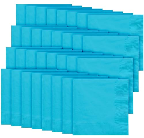 Party City Disposable Lunch Napkin, 32 Count (Caribbean Blue) - 2-Ply, 5