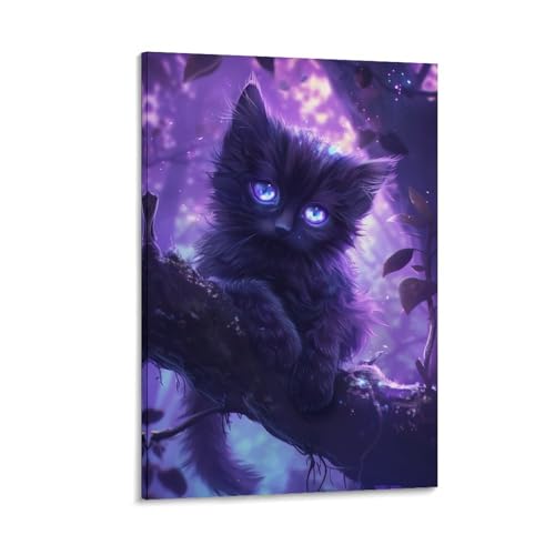 Toile murale chat violet POLIUAWS decoration murale salon 30x45cm