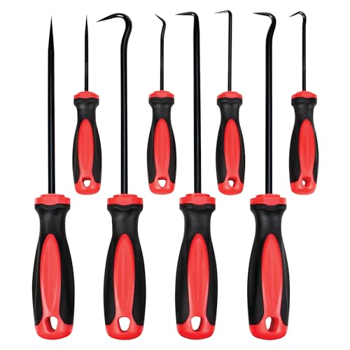 Performance Tool 1980 - Drop Forged Steel Shaft Pick Set with Non-Slip Grip - 4 Mini & 4 Full Size Straight, Full, 45 Degree & 90 Degree Hooks Included