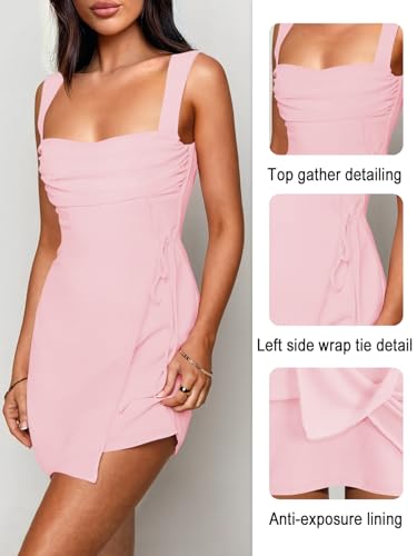 Women's Sexy Square Neck Dress Sleeveless Elegant Ruched Mesh Short Dress Party Club Mini Dresses for Women3