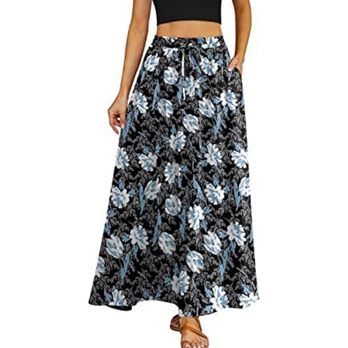 Women's Flowy Maxi Skirt High Waisted Casual Long Skirts with Pockets Floral Printed Flowy Skirt A Line Pleated Maxi Skirts