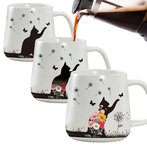 Color Changing Coffee Mugs 13oz, Heat Sensitive Cat Mug - Magic Temperature Activated Ceramic Cup with Cute Cat Design, Unique International Women's Day Gift for Her, Wife, Mom