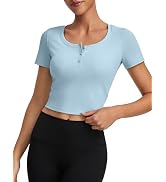 kakola Womens Workout Crop Tops Short Sleeve Athletic Cropped T Shirt Scoop Neck Gym Yoga Fitted ...