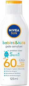NIVEA SUN Protetor Solar Kids & Babies Pele Sensível FPS 60 125ml - Infantil, muito alta proteção UVA/UVB, minimiza o surgimento de alergias, muito resistente à água com proteção imediata